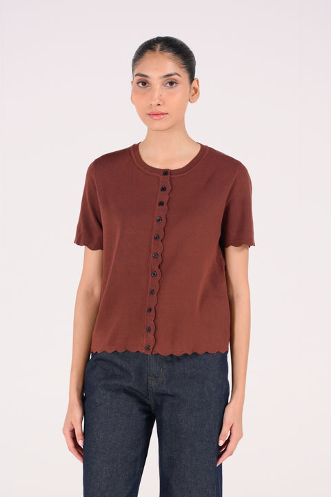 SCALLOPED BUTTON-DOWN SWEATER