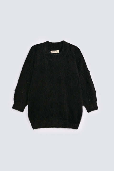 GIRLS FEATHER YARN SWEATER WITH PEARL