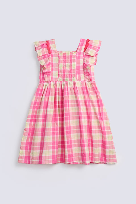GIRLS CHECKERED DRESS WITH FRILL