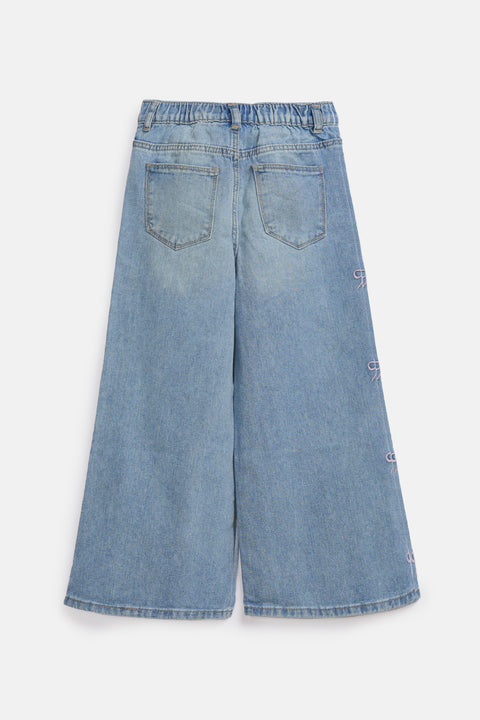 GIRLS EMBROIDERED WIDE LEG DENIM