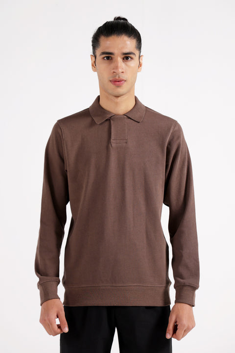 FULL SLEEVE HIDDEN PLACKET TEXTURED POLO