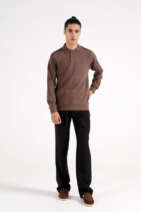 FULL SLEEVE HIDDEN PLACKET TEXTURED POLO