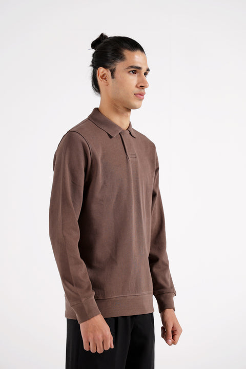 FULL SLEEVE HIDDEN PLACKET TEXTURED POLO