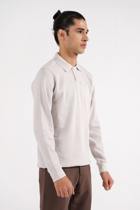 FULL SLEEVE HIDDEN PLACKET TEXTURED POLO