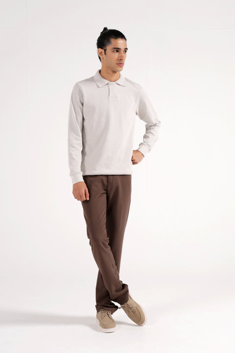 FULL SLEEVE HIDDEN PLACKET TEXTURED POLO