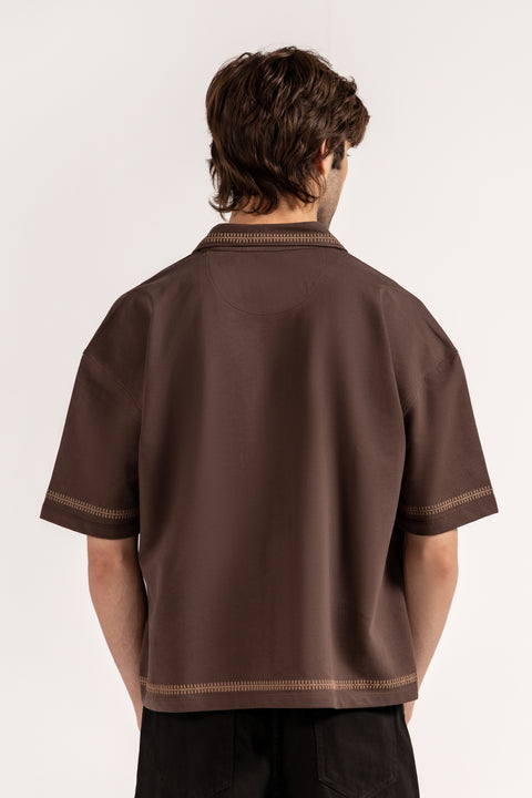 BOXY FIT BUTTON DOWN EMBROIDERY POLO