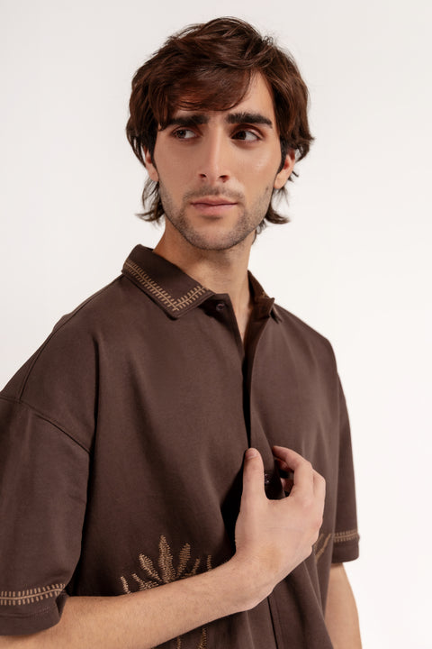 BOXY FIT BUTTON DOWN EMBROIDERY POLO