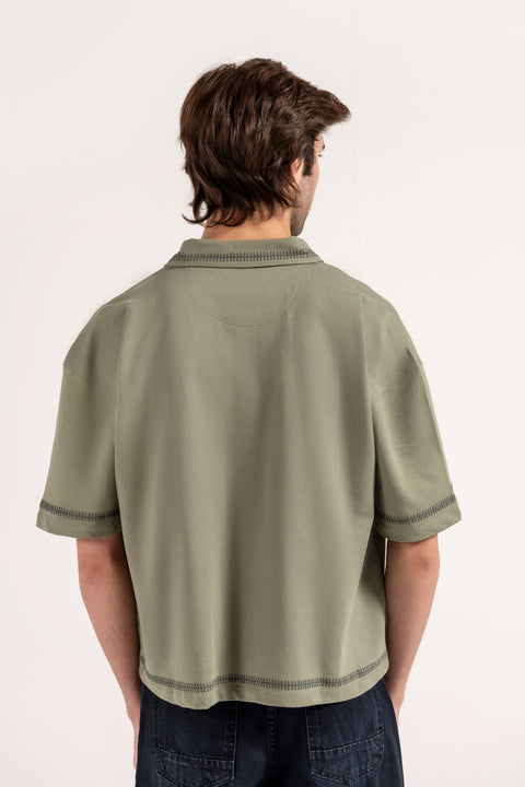 BOXY FIT BUTTON-DOWN EMBROIDERY POLO
