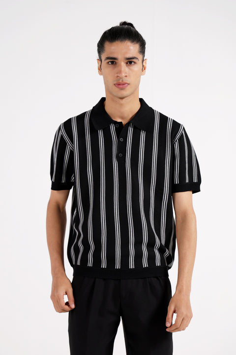 TEXTURED KNITTED STRIPED POLO