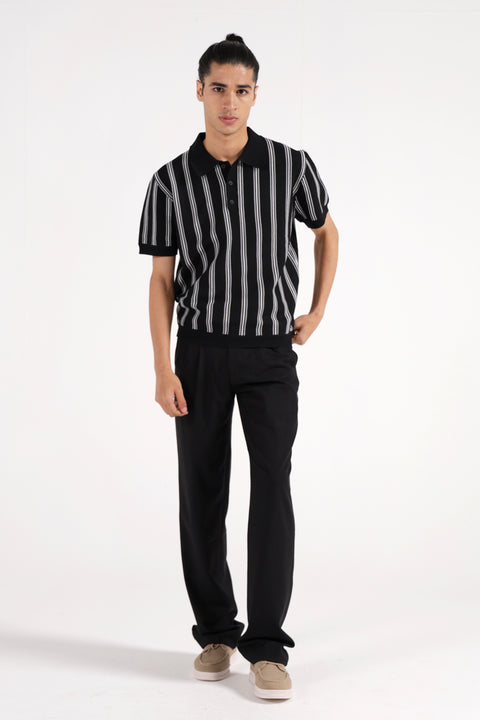 TEXTURED KNITTED STRIPED POLO