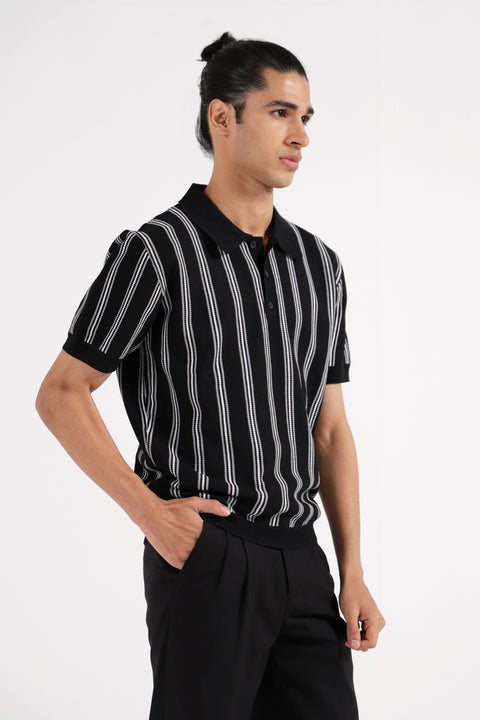 TEXTURED KNITTED STRIPED POLO