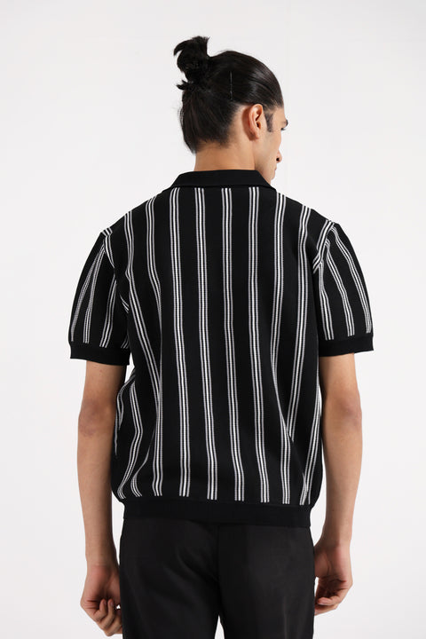 TEXTURED KNITTED STRIPED POLO