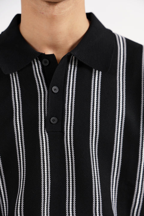 TEXTURED KNITTED STRIPED POLO