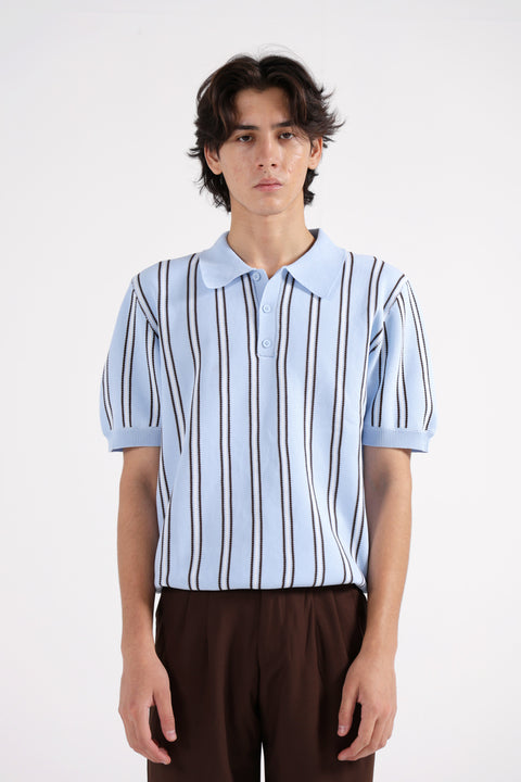 TEXTURED KNITTED STRIPED POLO