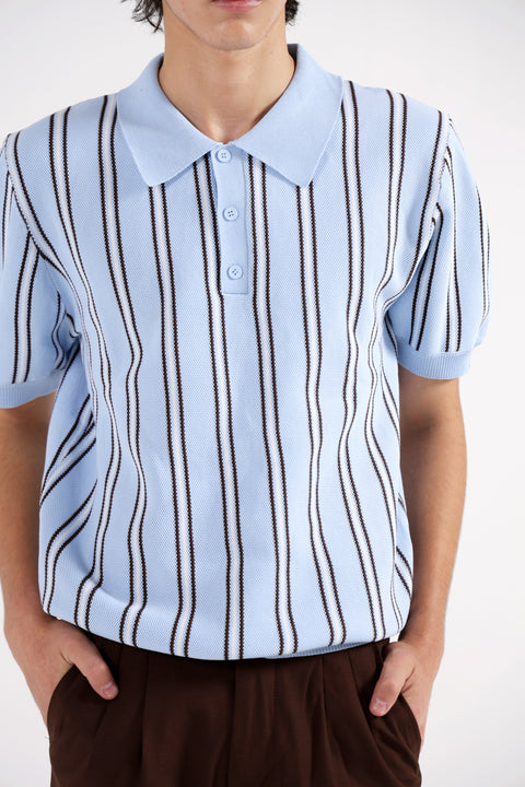 TEXTURED KNITTED STRIPED POLO