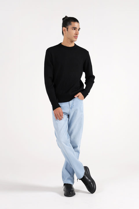 TEXTURED CREW NECK SWEATER