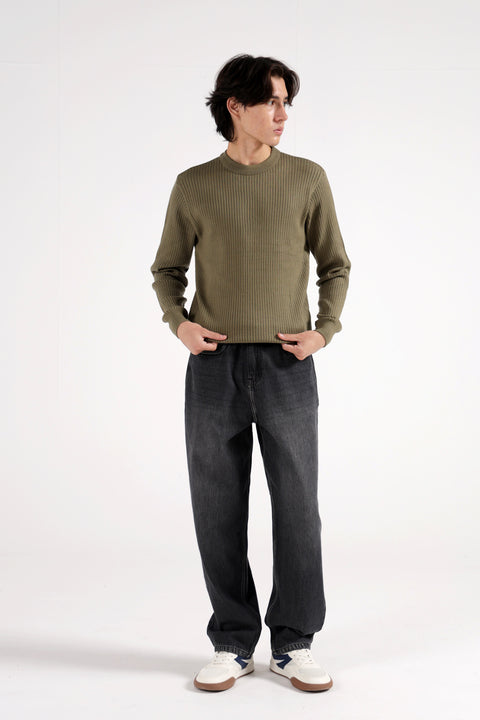 TEXTURED CREW NECK SWEATER