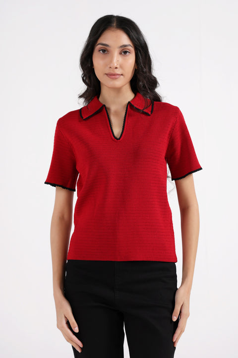 TEXTURED POLO SWEATER