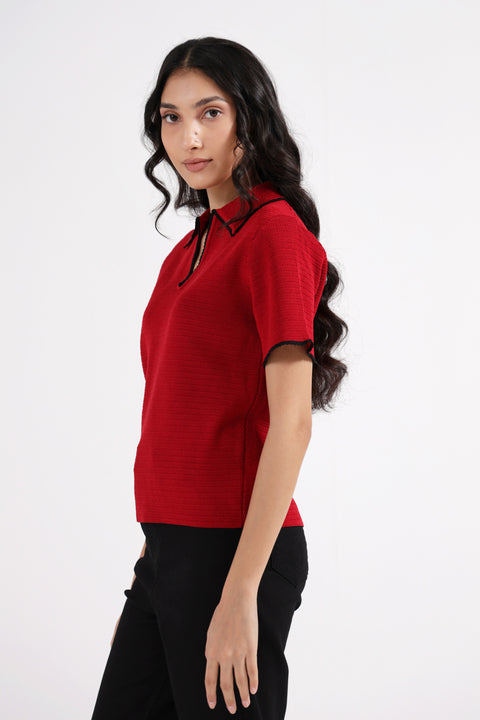 TEXTURED POLO SWEATER