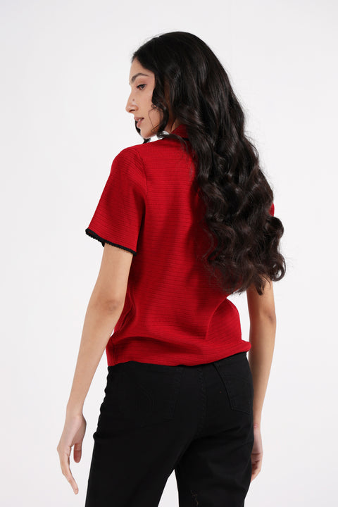 TEXTURED POLO SWEATER
