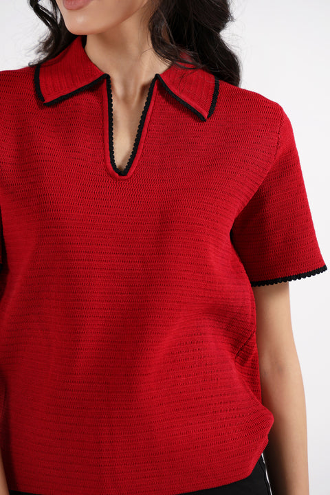 TEXTURED POLO SWEATER