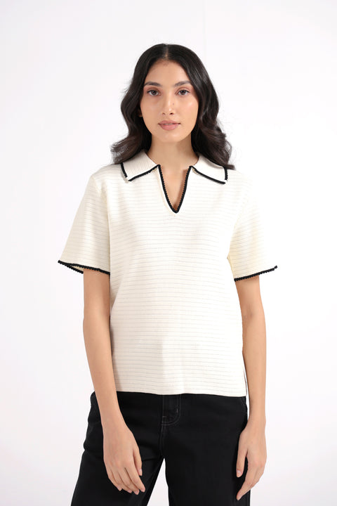 TEXTURED POLO SWEATER
