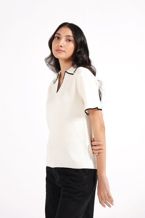 TEXTURED POLO SWEATER