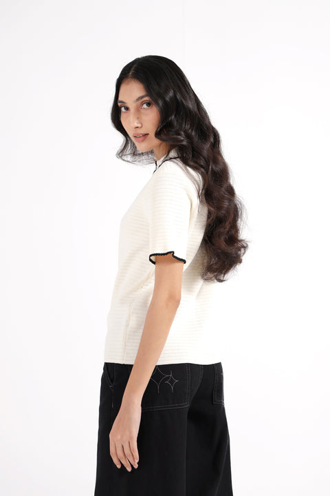 TEXTURED POLO SWEATER