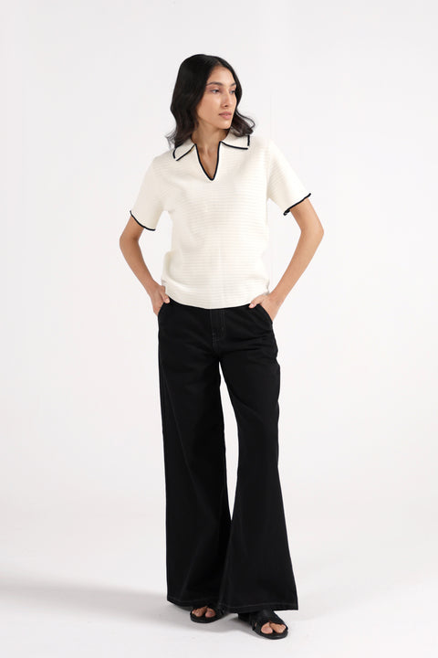 TEXTURED POLO SWEATER