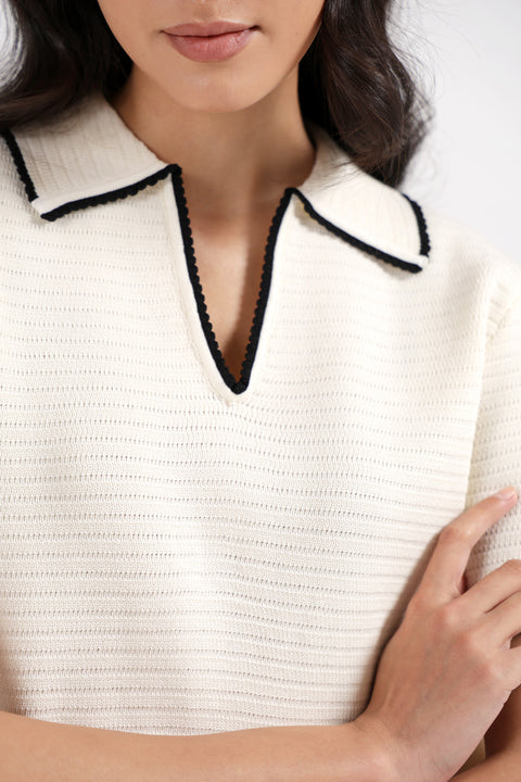 TEXTURED POLO SWEATER
