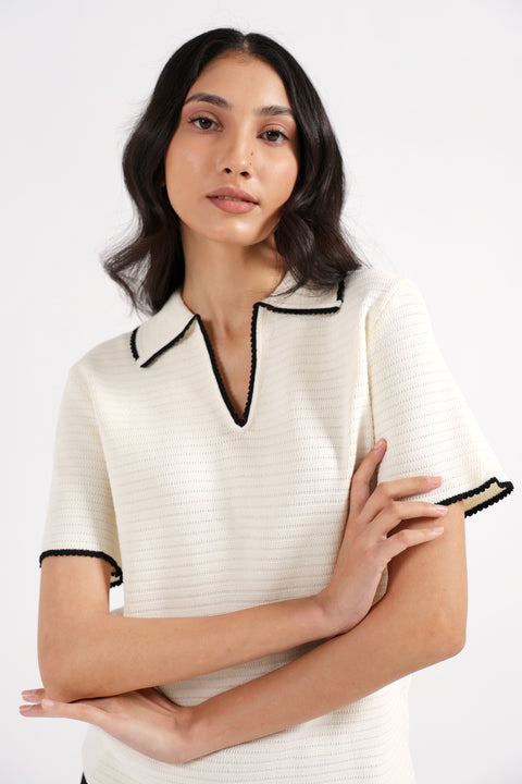 TEXTURED POLO SWEATER