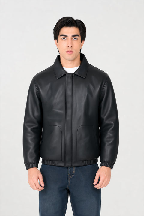 FAUX LEATHER BOMBER JACKET