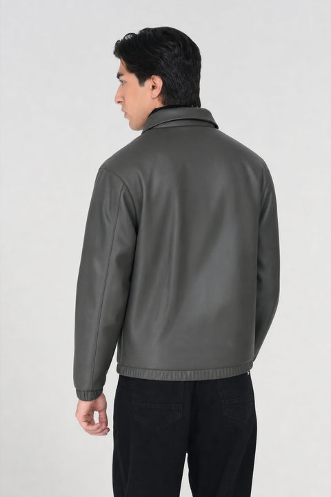 FAUX LEATHER BOMBER JACKET