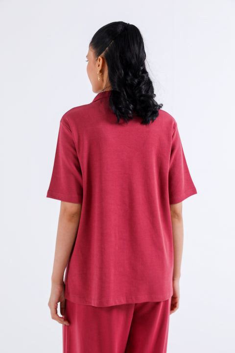 GRAPHIC BUTTON-DOWN KNIT TOP