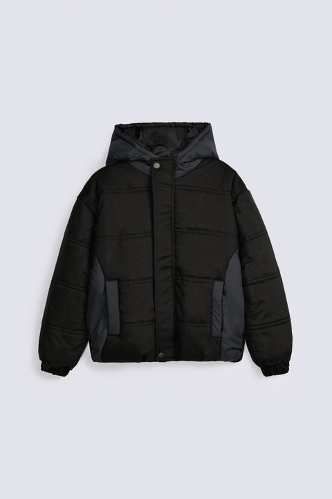 BOYS CONTRAST PANEL PUFFER JACKET