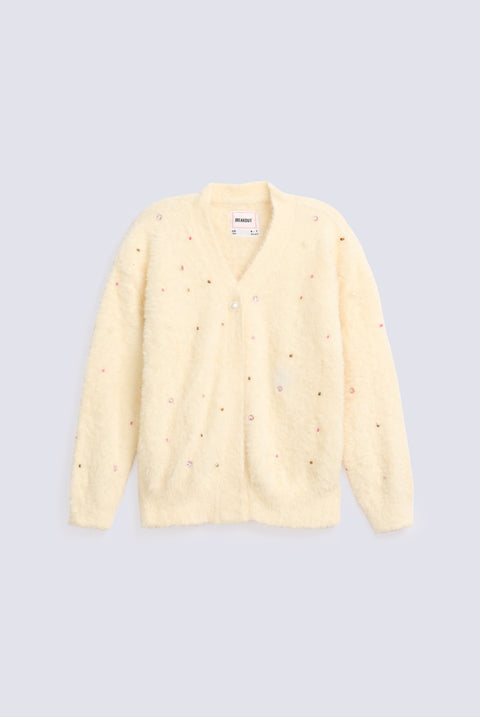 GIRLS MINK YARN BEADED CARDIGAN