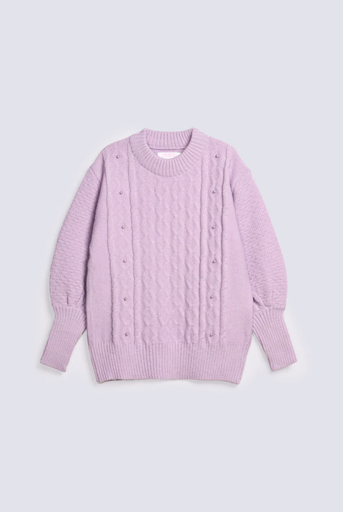 GIRLS CABLE KNIT SWEATER WITH PEARLS