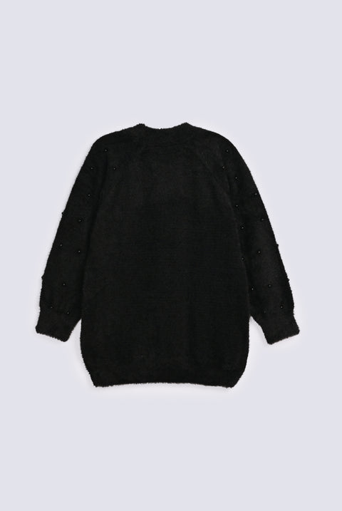 GIRLS FEATHER YARN SWEATER WITH PEARL