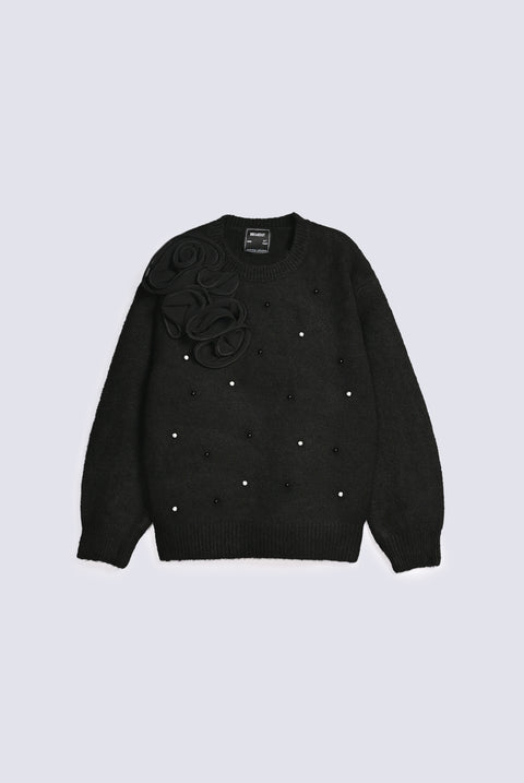 GIRLS TULLE FLORAL KNIT SWEATER