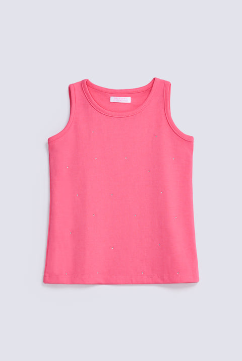 GIRLS DIAMANTES RIBBED TANK TOP
