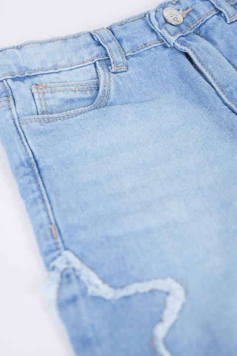 GIRLS STAR PATCH DENIM SHORTS